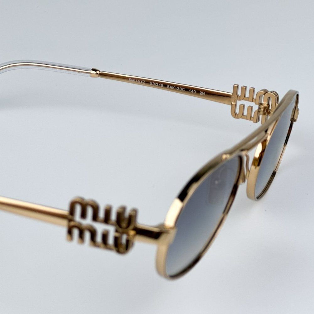 NEW Miu Miu MU54ZS 5AK30C Gold Grey Gradient Mirror Pilot Unisex Sunglasses - Picture 11 of 12